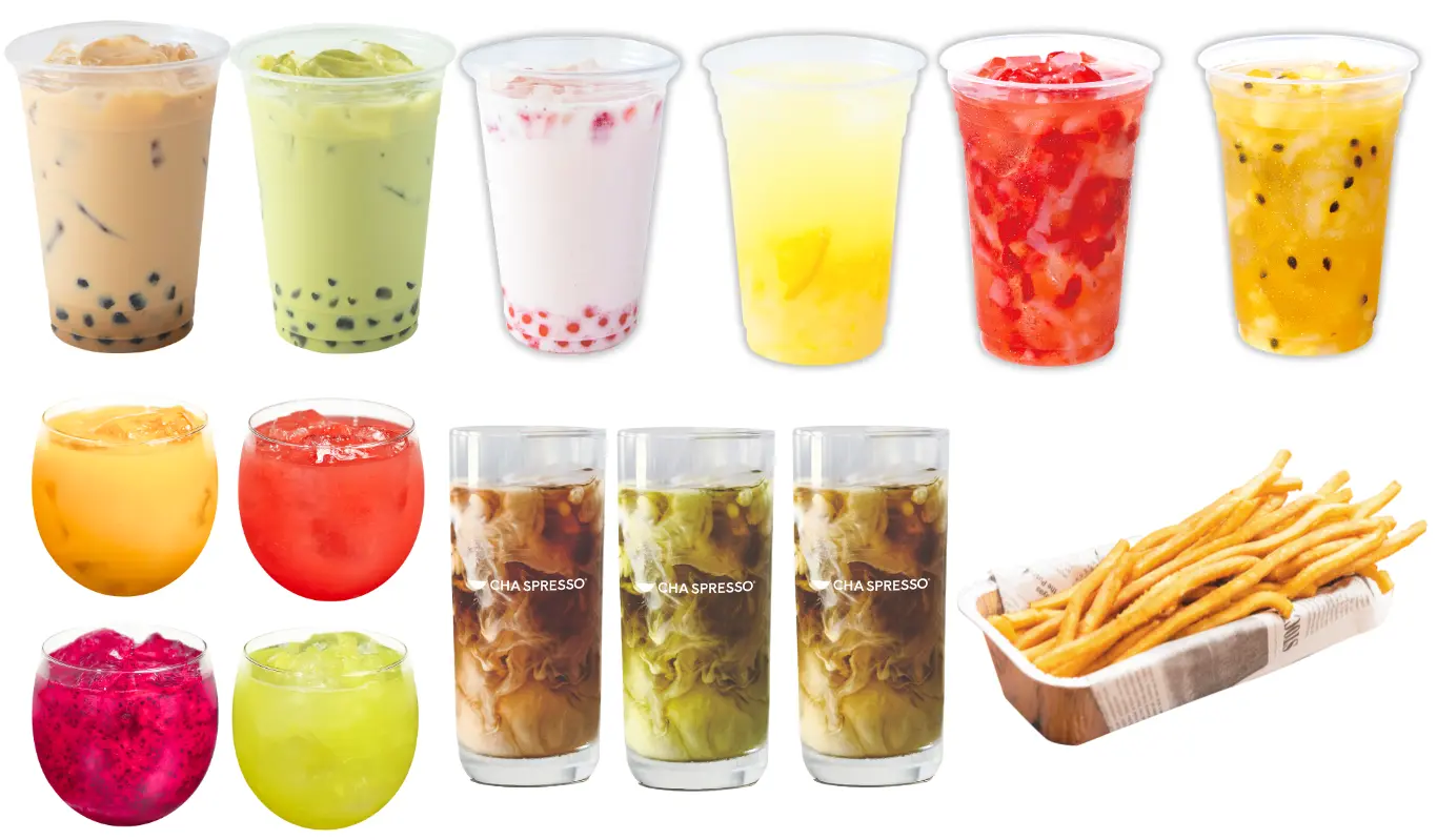 タピオカ・ナタデココ・フルーツソース・ロングポテト